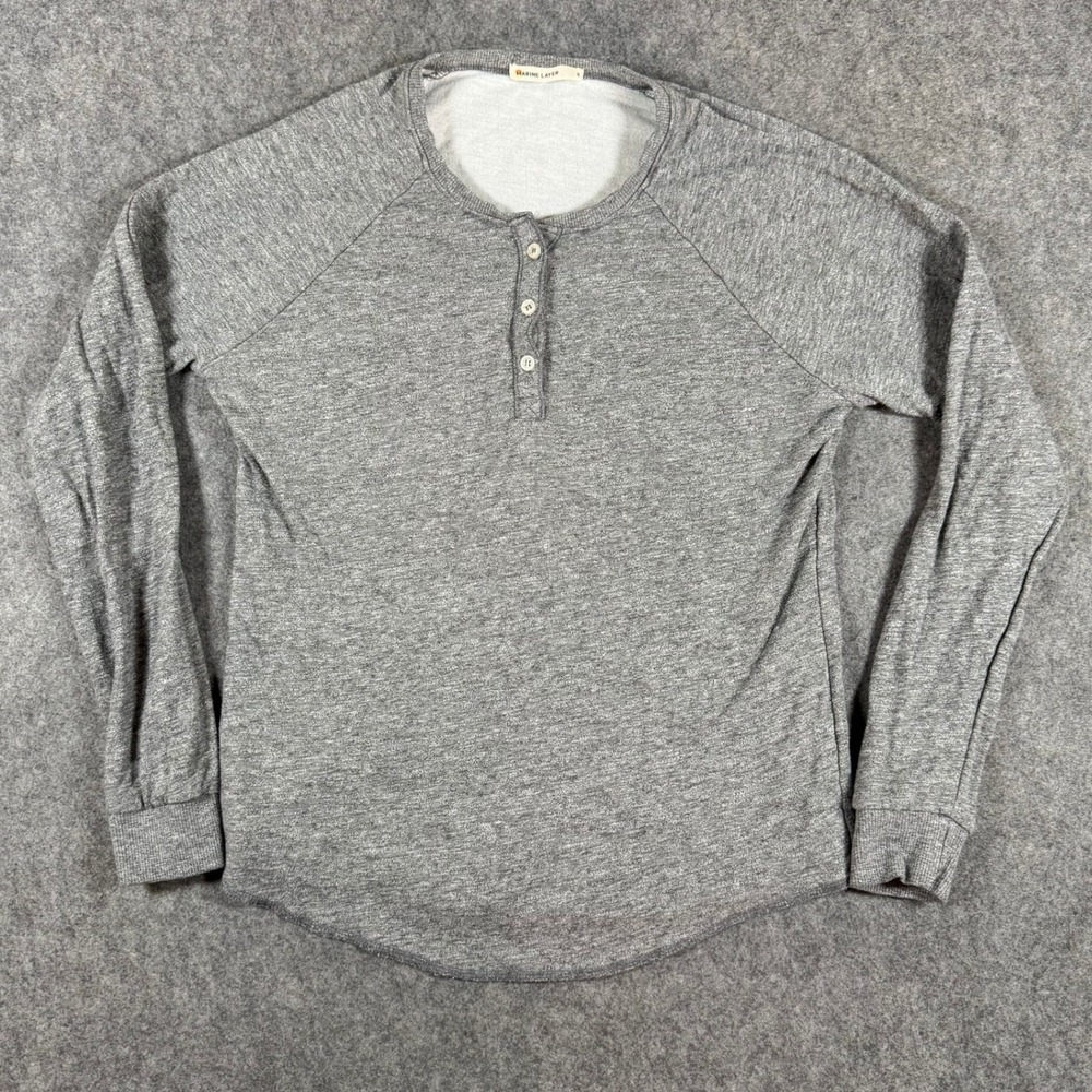 Marine Layer Henley Womens Small Gray Long Sleeve Raglan Tri-Blend Curved Top
